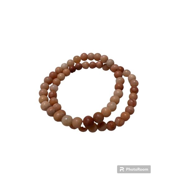 Lot of 2 Peach Orange Round Beads Single Strand Stretchy Bracelets - Picture 1 of 8